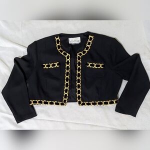 1990s vintage cropped boxy jacket blazer with gold and velvet details